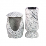 Grablaterne - Grabvase - Set aus Granit Viscont white